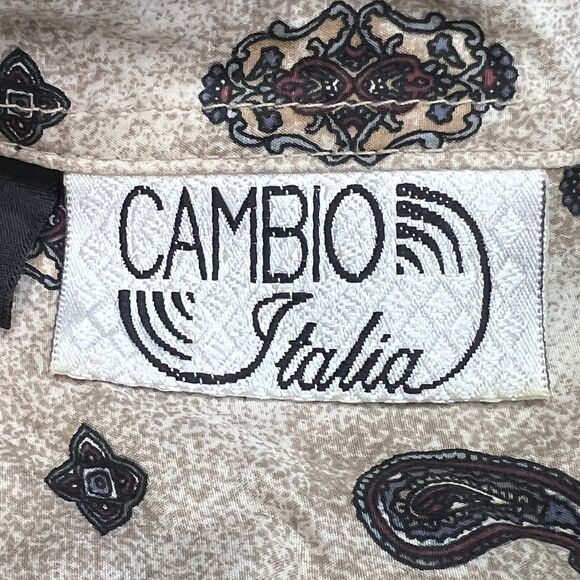 Vintage Cambio Italia Men’s 100% Silk Artwork Short Sleeve Button Up Shirt Sz S - Picture 3 of 8